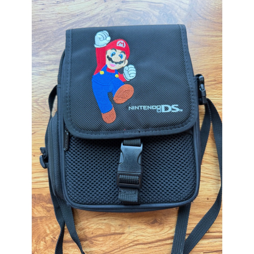 Nintendo DS Super Mario Embroidered Black Nylon Crossbody Travel Bag